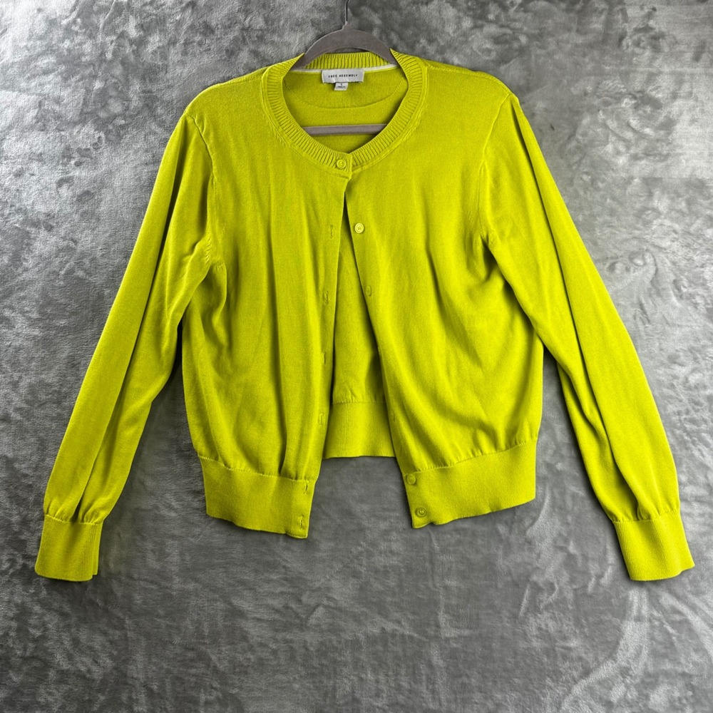 Free Assembly Cardigan Sweater Womens Large Lime Green Button Front (1860)